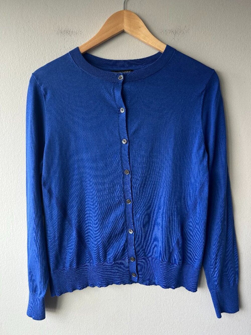 Banana Republic Stretch-Cotton Cardigan Sweater Royal Blue Crewneck Medium